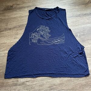 🔴Brandy Melville Navy Wave Graphic Sleeveless Muscle Tee Top
